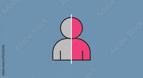 Split personality concept symbolizes duality and inner conflict, representing choices.