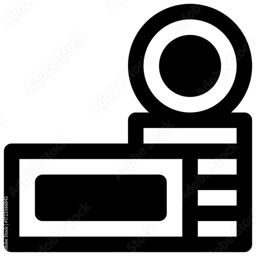 Canned food. Outlined stroke vector icon with black-filled details.