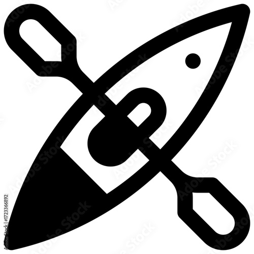 Kayak. Outlined stroke vector icon with black-filled details.
