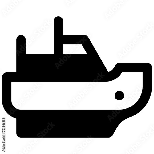 Icebreaker ship. Outlined stroke vector icon with black-filled details.