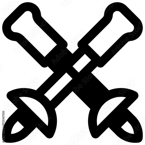 Trekking poles. Outlined stroke vector icon with black-filled details.