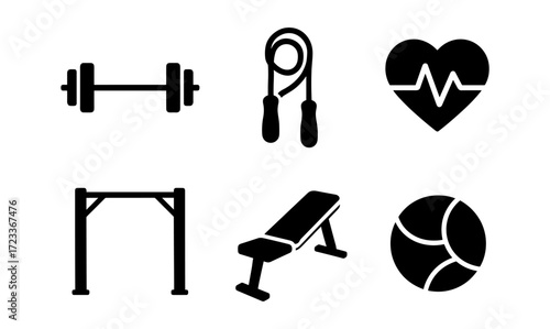 Minimalist gym equipment collection for fitness design and health projects