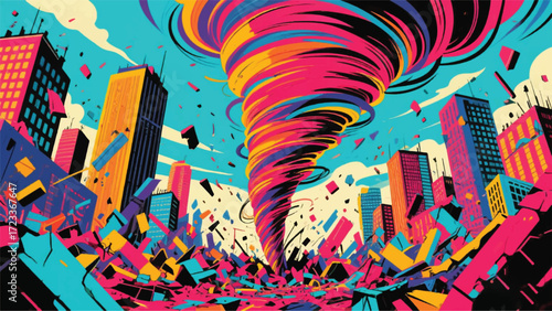 Tornado in the City Illustrator Artwork Banner Background Design Template 