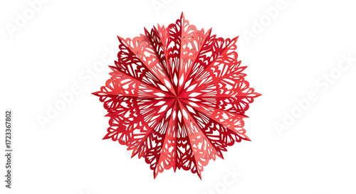 Decorative red paper cut snowflake design for festive celebrations and winter decor