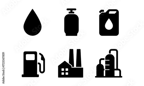 Energy industry icon set featuring gas, oil, and industrial elements for design and decoration needs