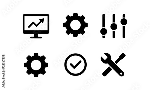 Technology elements collection featuring gear, settings, and monitoring icons for user interface design