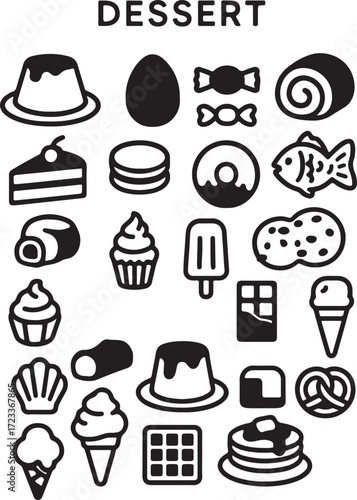 Vintage vector food and drink icons set with bakery and chef hat illustrations