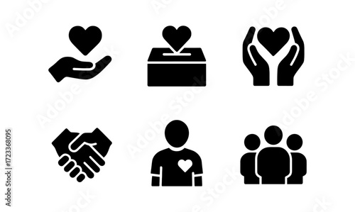 Charity and community icons for philanthropy and volunteer design projects