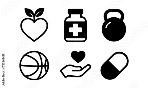 Healthy lifestyle icons set for fitness, wellness, and nutrition design
