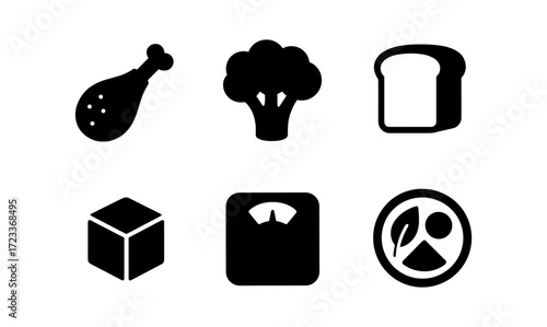 Essential balanced diet icons for healthy eating design and nutrition projects