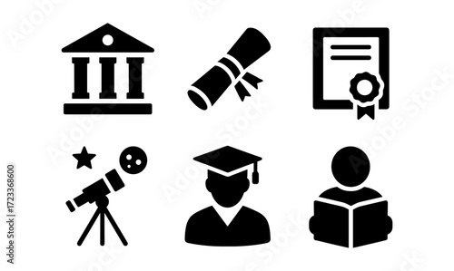 Education and achievement icons set for academic and learning design projects