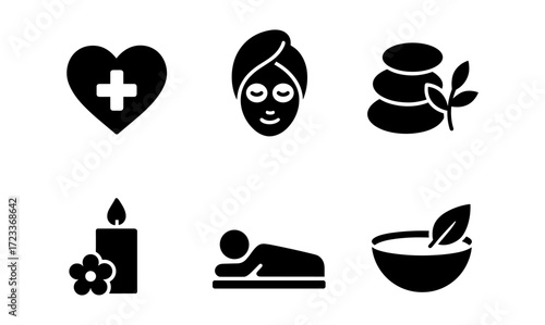 Spa wellness icons collection: relaxation and self-care symbols for health and meditation designs