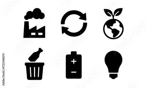 Eco-friendly icon set illustrating sustainability concepts for recycling and energy conservation