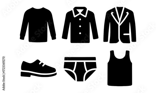Minimalist clothing icon set for fashion design and apparel branding