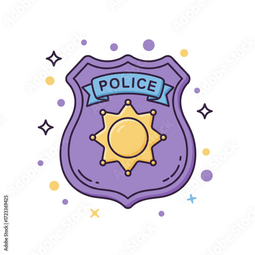 Police badge with star emblem, law enforcement authority and security symbol