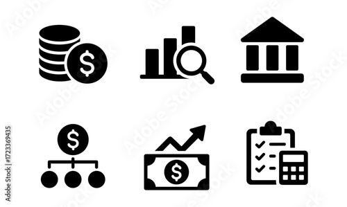 Finance icon set for business management and analysis design purposes