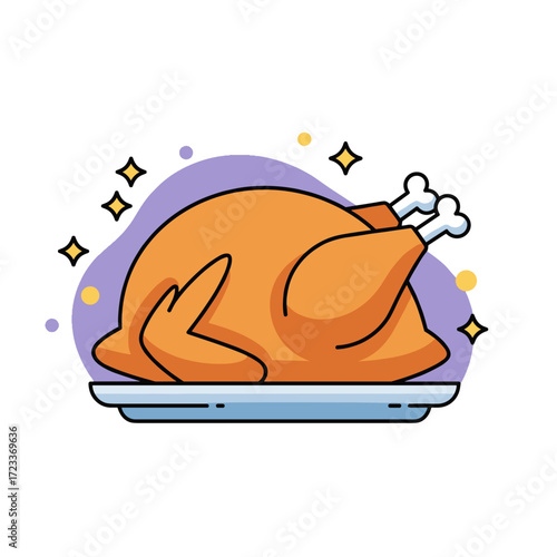 Roast turkey on plate, Thanksgiving dinner and holiday celebration food