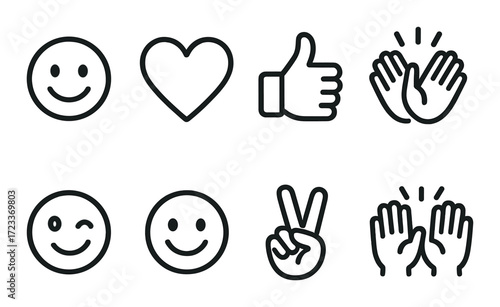 Set of eight simple emoji icons on brown background