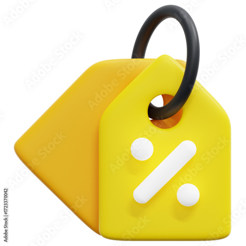 Isolated 3D illustration of a promotional price label with a percentage sign, an icon for digital marketing, online shopping, and sale events