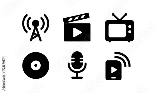 Minimalist media icons collection for modern digital design and communication projects