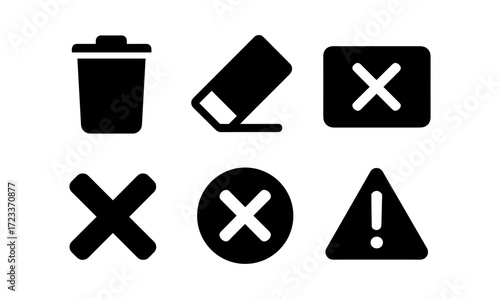 Simple icon set featuring object removal tools for digital editing and composition