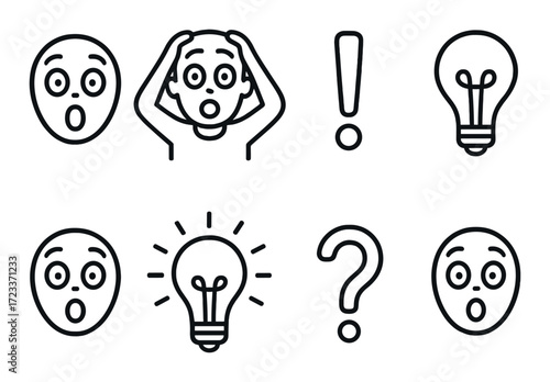 Surprised emojis and creative icons featuring question and exclamation marks