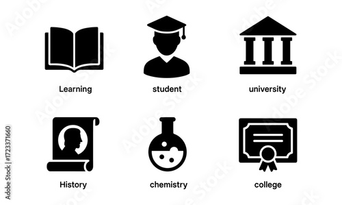 Educational vector icons collection featuring school, graduation, and academic concepts for learning and teaching design