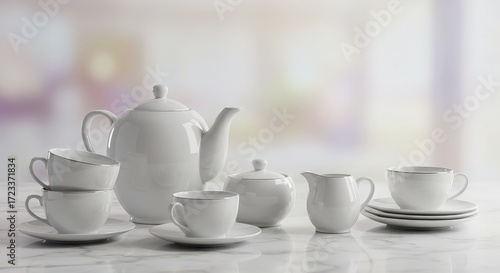 Wallpaper Mural Elegant White Tea Set on Marble Surface with Soft Background Torontodigital.ca