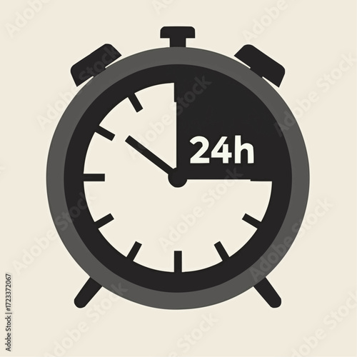 Minimalist geometric clock face with exaggerated 24h text in monochrom  