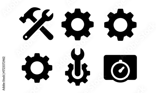 Mechanics vector set with tools and gears for technical and industrial design projects