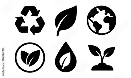Eco icon set featuring simple environmental symbols for sustainable design projects