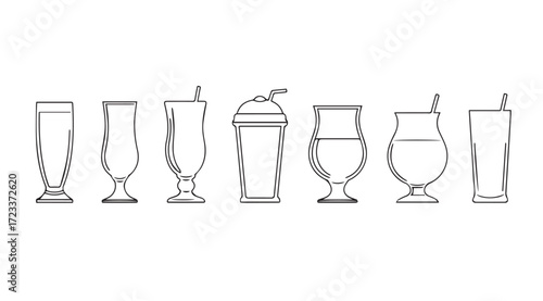 Collection of various tall cocktail and drink glass silhouettes