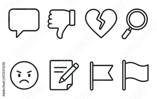 Minimalist icon set featuring communication, emotions, and tasks