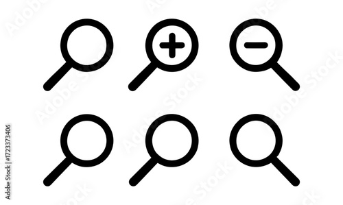 Magnification tools icon set for user interface and graphic design