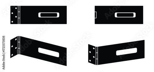 Door hinge buckle. Door hinges with keyhole padlock. Construction hardware. gates and windows tools. Repair tool. Lock or open the door or window. Hinge safety hasp concept