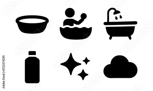 Minimalist bathroom essentials vector icon set for design projects