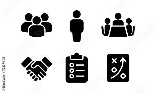 Business strategy icons for team collaboration and planning in management and organization design