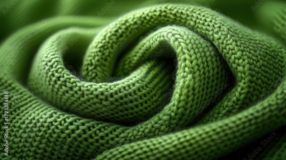 Fototapeta premium Close-up of twisted green knit fabric texture
