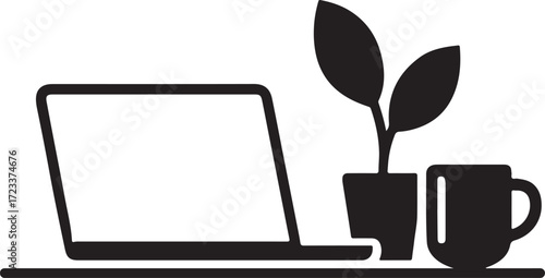 Vector illustration of A sticker of a desktop computer with a blank screen, keyboard, and mouse, perfect for technology or communication concepts