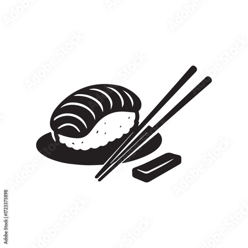 sushi illustration food silhouette meal logo salmon icon healthy outline fresh gourmet rice delicious traditional plate raw restaurant seafood shape hasioki vector graphic background