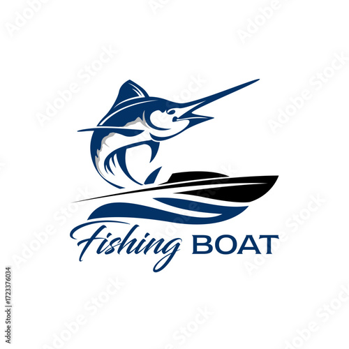Fishing Boat Rent Logo Billfish Template Vector Logo 