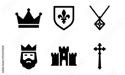 Royal symbols and objects vector set for design, card, poster