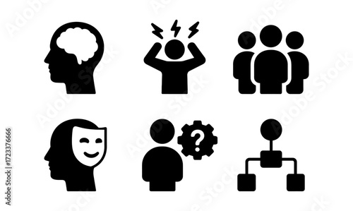 Conceptual vector set illustrating human thought processes and social dynamics for creative design