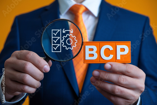 Business continuity plan bcp review audit checklist magnifying glass for risk management analysis