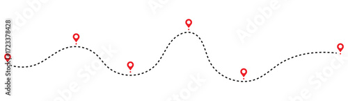 Dotted path with location points icon. isolated on white background. Travel vector icon. Vector illustration.