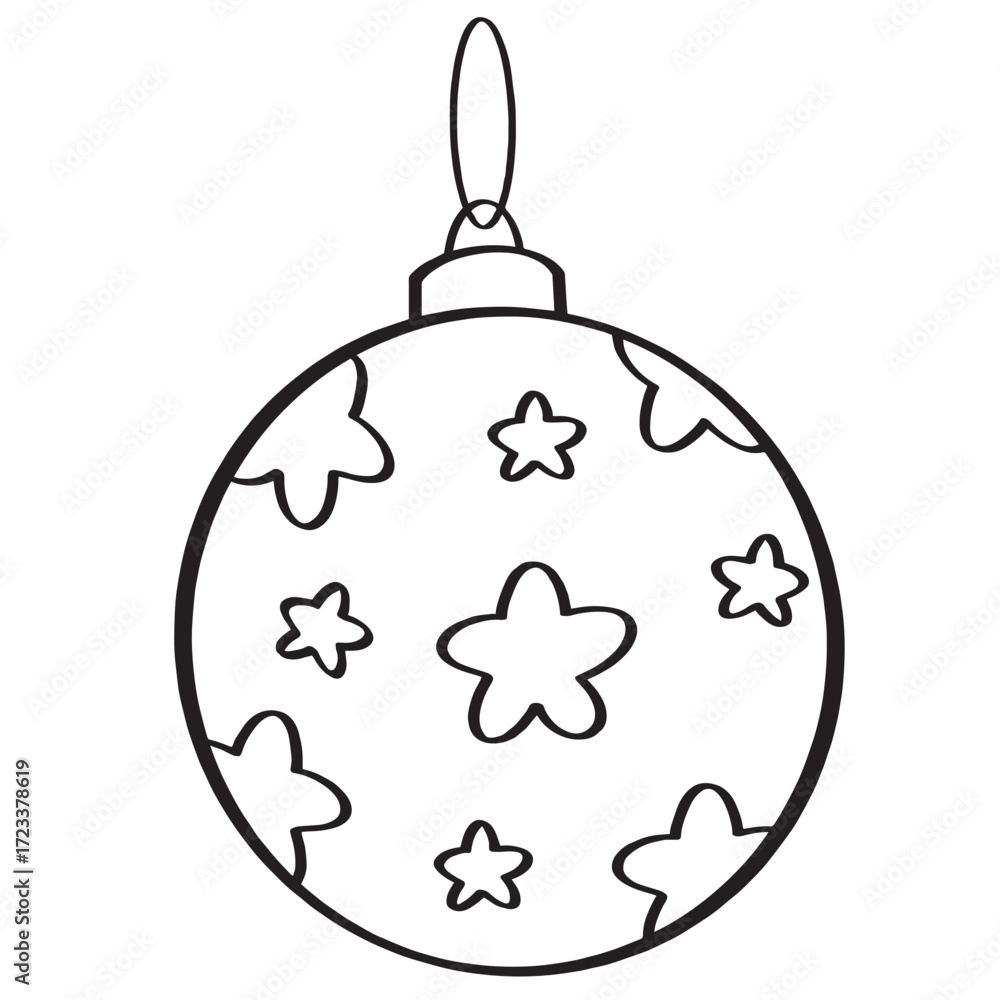 Obraz premium Coloring Christmas ball and stars for winter season item, sticker, sign or icon.