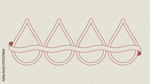 A simple illustration of four teardrop shapes connected by a wavy ribbon on a neutral background