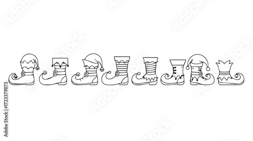 Collection of diverse festive christmas elf boots ready for holiday cheer and gifts silhouette
