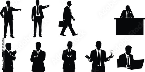Businessman silhouettes, office worker vector, manager clipart, corporate leader icons, desk work graphics, teamwork illustration, business meeting, entrepreneur clipart set