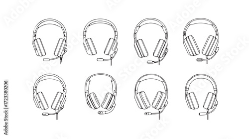 Collection of modern headphones featuring sleek design and audio excellence for music enthusiasts silhouette